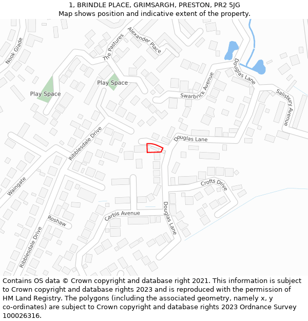 1, BRINDLE PLACE, GRIMSARGH, PRESTON, PR2 5JG: Location map and indicative extent of plot