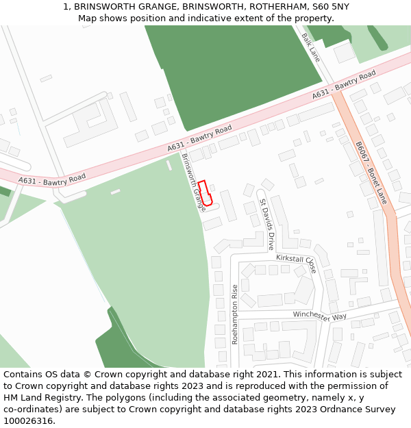 1, BRINSWORTH GRANGE, BRINSWORTH, ROTHERHAM, S60 5NY: Location map and indicative extent of plot