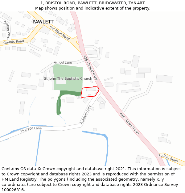 1, BRISTOL ROAD, PAWLETT, BRIDGWATER, TA6 4RT: Location map and indicative extent of plot