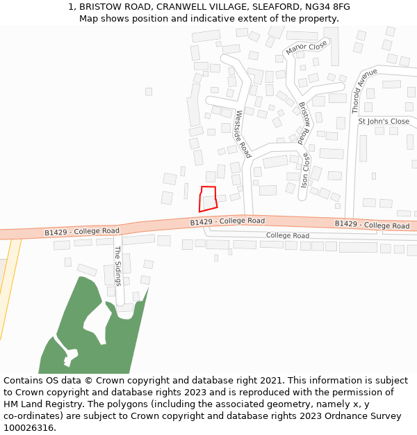 1, BRISTOW ROAD, CRANWELL VILLAGE, SLEAFORD, NG34 8FG: Location map and indicative extent of plot