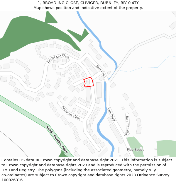 1, BROAD ING CLOSE, CLIVIGER, BURNLEY, BB10 4TY: Location map and indicative extent of plot