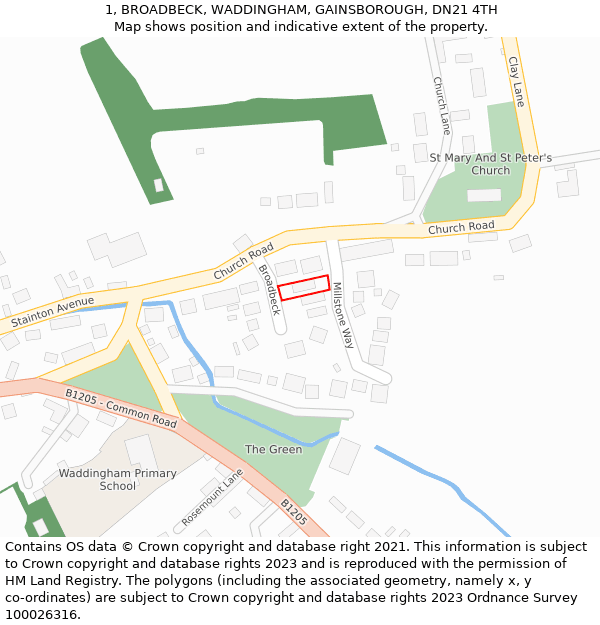 1, BROADBECK, WADDINGHAM, GAINSBOROUGH, DN21 4TH: Location map and indicative extent of plot