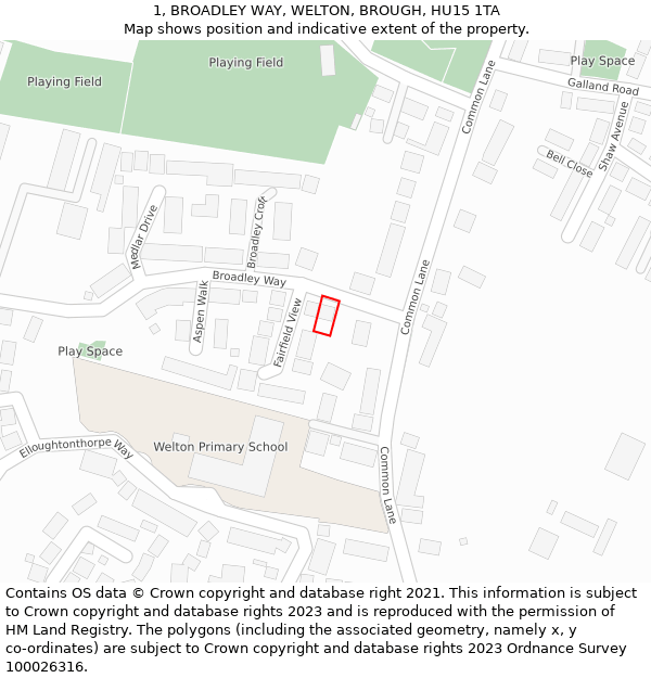 1, BROADLEY WAY, WELTON, BROUGH, HU15 1TA: Location map and indicative extent of plot