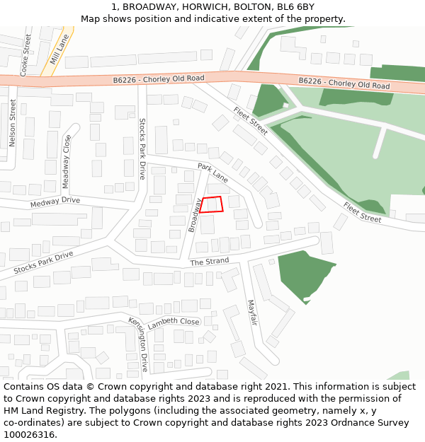 1, BROADWAY, HORWICH, BOLTON, BL6 6BY: Location map and indicative extent of plot