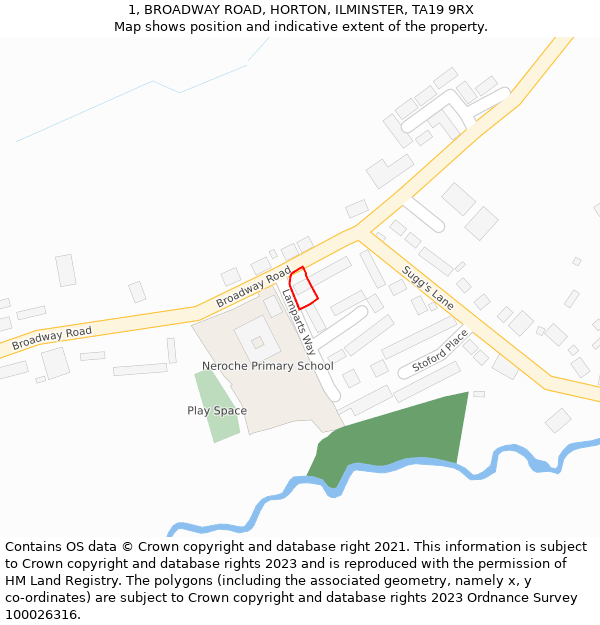 1, BROADWAY ROAD, HORTON, ILMINSTER, TA19 9RX: Location map and indicative extent of plot