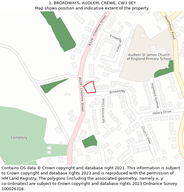 1, BROADWAYS, AUDLEM, CREWE, CW3 0EY: Location map and indicative extent of plot