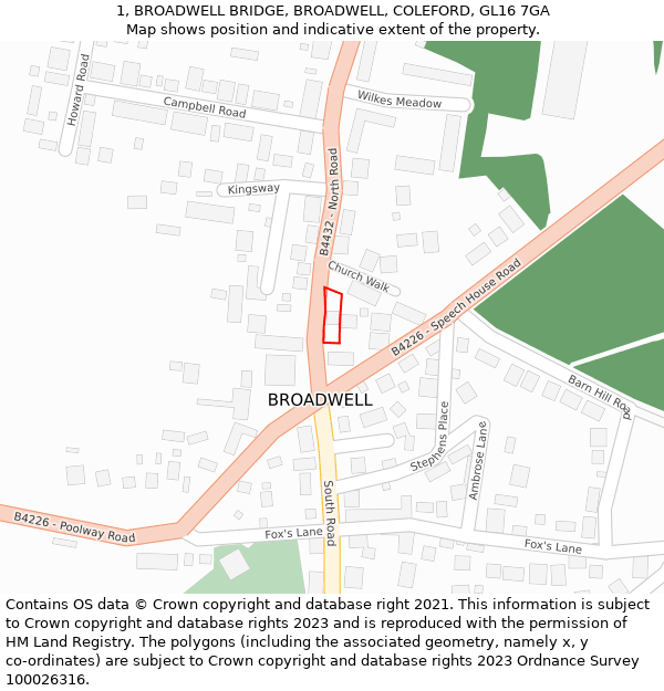 1, BROADWELL BRIDGE, BROADWELL, COLEFORD, GL16 7GA: Location map and indicative extent of plot