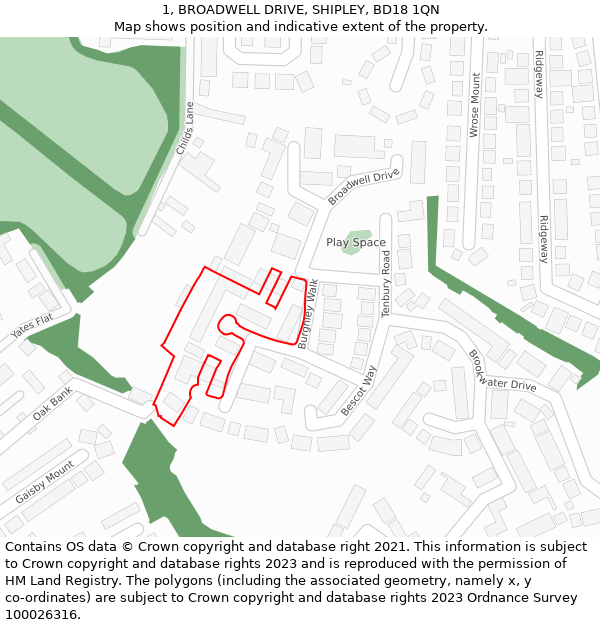 1, BROADWELL DRIVE, SHIPLEY, BD18 1QN: Location map and indicative extent of plot