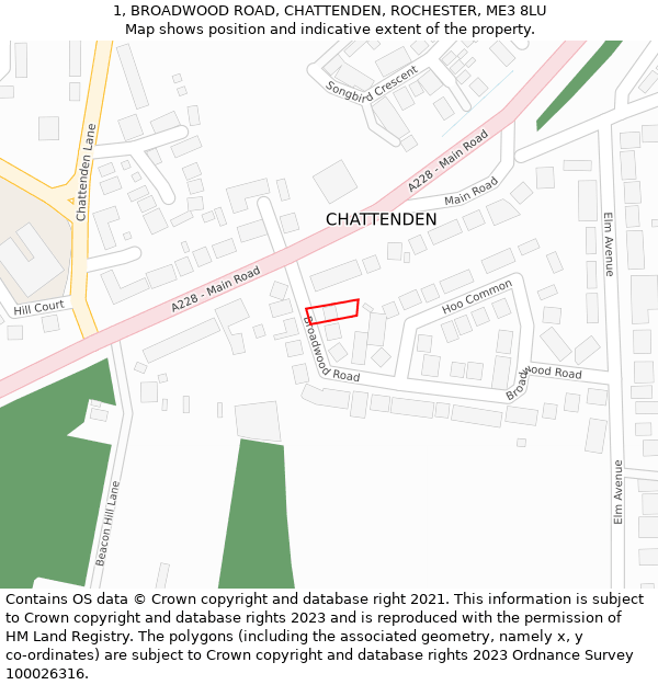 1, BROADWOOD ROAD, CHATTENDEN, ROCHESTER, ME3 8LU: Location map and indicative extent of plot