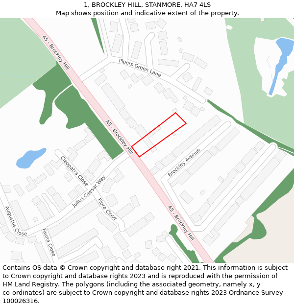 1, BROCKLEY HILL, STANMORE, HA7 4LS: Location map and indicative extent of plot