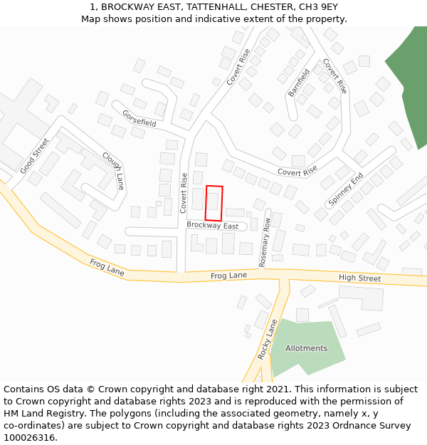 1, BROCKWAY EAST, TATTENHALL, CHESTER, CH3 9EY: Location map and indicative extent of plot