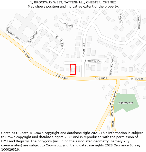 1, BROCKWAY WEST, TATTENHALL, CHESTER, CH3 9EZ: Location map and indicative extent of plot