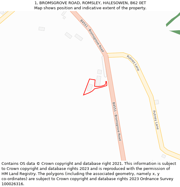 1, BROMSGROVE ROAD, ROMSLEY, HALESOWEN, B62 0ET: Location map and indicative extent of plot