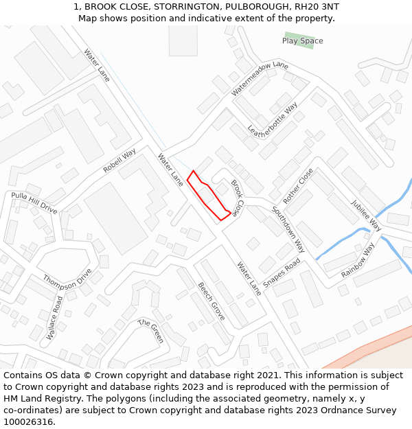 1, BROOK CLOSE, STORRINGTON, PULBOROUGH, RH20 3NT: Location map and indicative extent of plot