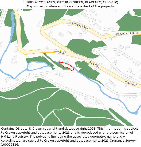 1, BROOK COTTAGES, PITCHING GREEN, BLAKENEY, GL15 4DQ: Location map and indicative extent of plot