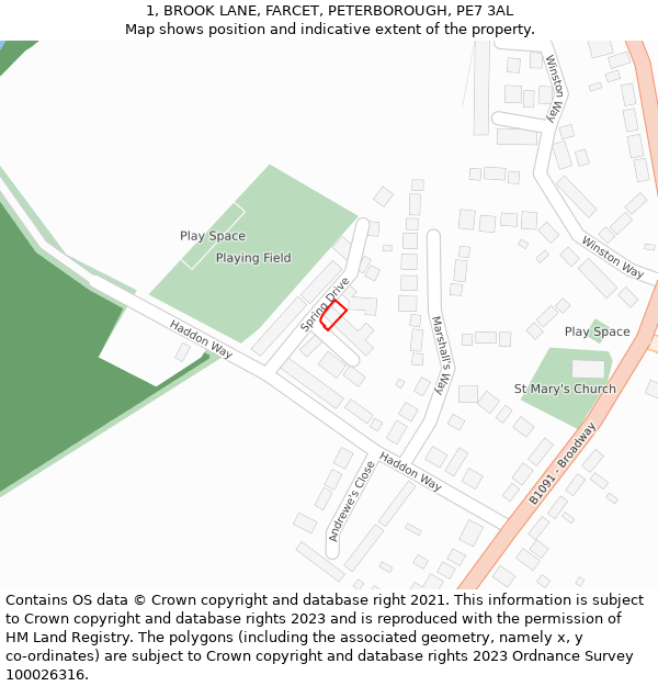 1, BROOK LANE, FARCET, PETERBOROUGH, PE7 3AL: Location map and indicative extent of plot