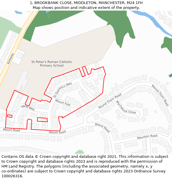 1, BROOKBANK CLOSE, MIDDLETON, MANCHESTER, M24 1FH: Location map and indicative extent of plot