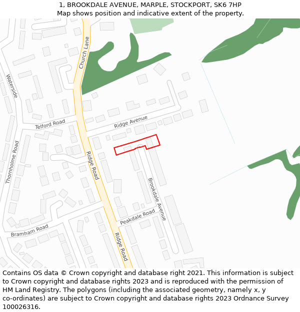 1, BROOKDALE AVENUE, MARPLE, STOCKPORT, SK6 7HP: Location map and indicative extent of plot