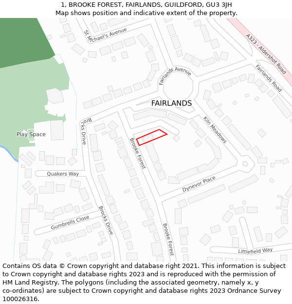 1, BROOKE FOREST, FAIRLANDS, GUILDFORD, GU3 3JH: Location map and indicative extent of plot