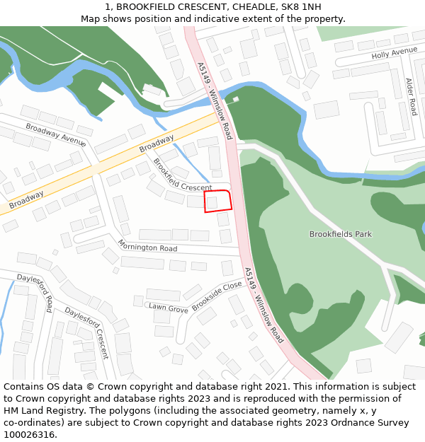 1, BROOKFIELD CRESCENT, CHEADLE, SK8 1NH: Location map and indicative extent of plot