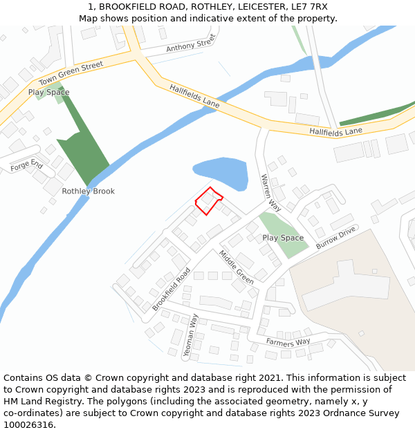 1, BROOKFIELD ROAD, ROTHLEY, LEICESTER, LE7 7RX: Location map and indicative extent of plot