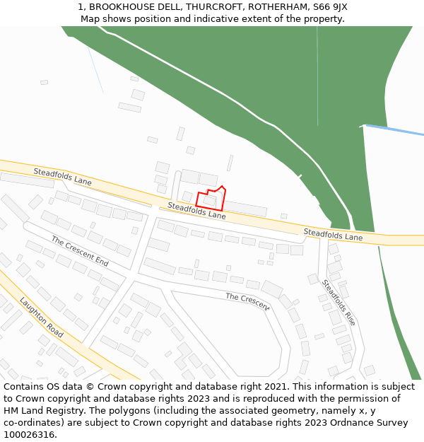 1, BROOKHOUSE DELL, THURCROFT, ROTHERHAM, S66 9JX: Location map and indicative extent of plot