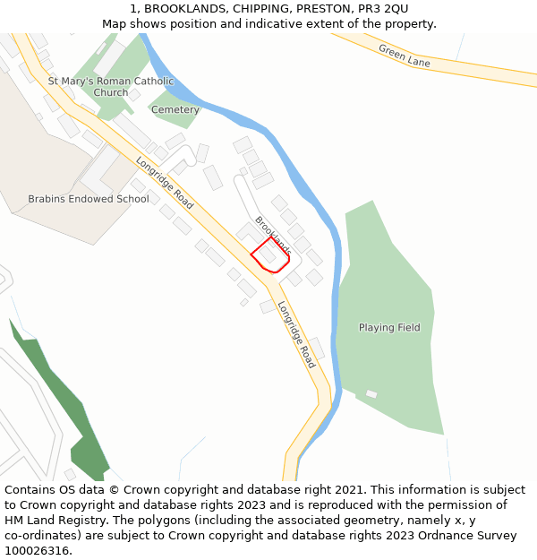 1, BROOKLANDS, CHIPPING, PRESTON, PR3 2QU: Location map and indicative extent of plot