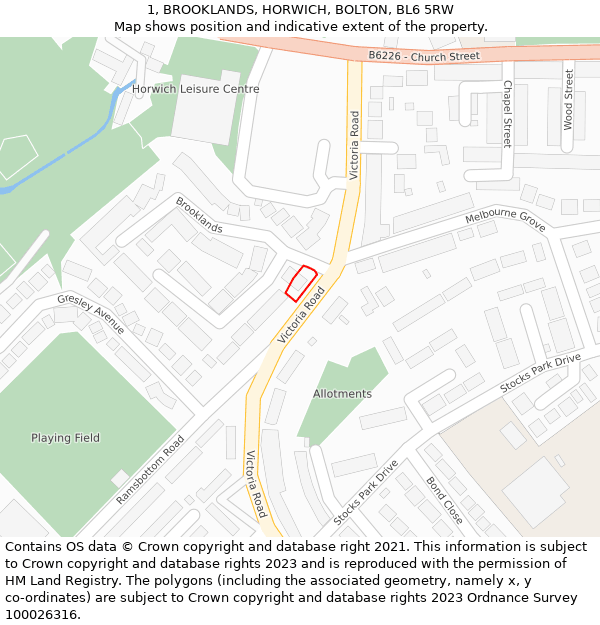 1, BROOKLANDS, HORWICH, BOLTON, BL6 5RW: Location map and indicative extent of plot