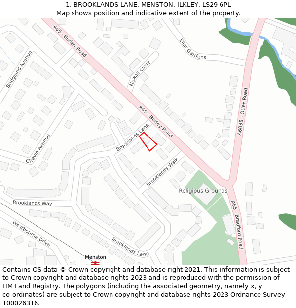 1, BROOKLANDS LANE, MENSTON, ILKLEY, LS29 6PL: Location map and indicative extent of plot