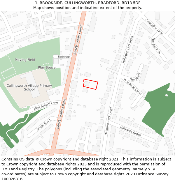 1, BROOKSIDE, CULLINGWORTH, BRADFORD, BD13 5DF: Location map and indicative extent of plot