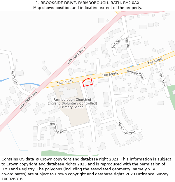 1, BROOKSIDE DRIVE, FARMBOROUGH, BATH, BA2 0AX: Location map and indicative extent of plot