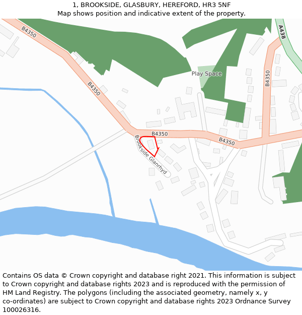 1, BROOKSIDE, GLASBURY, HEREFORD, HR3 5NF: Location map and indicative extent of plot