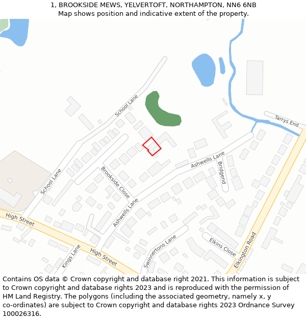1, BROOKSIDE MEWS, YELVERTOFT, NORTHAMPTON, NN6 6NB: Location map and indicative extent of plot