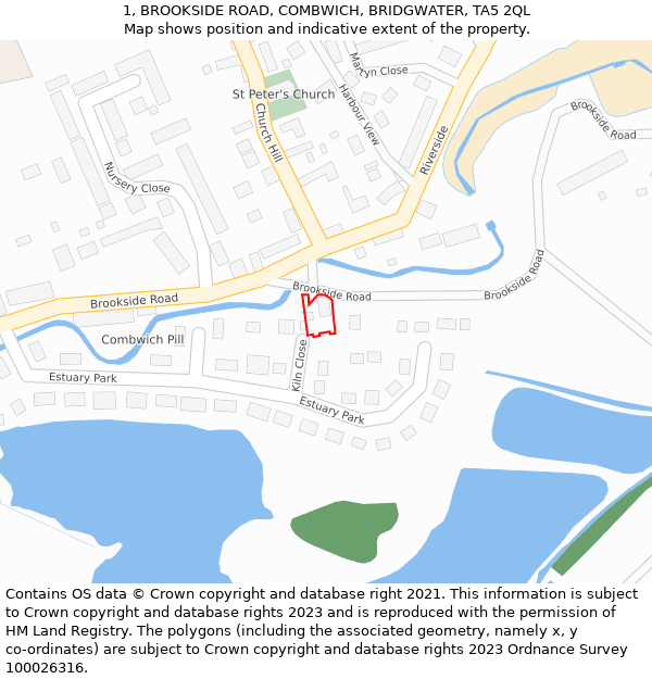 1, BROOKSIDE ROAD, COMBWICH, BRIDGWATER, TA5 2QL: Location map and indicative extent of plot