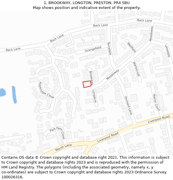 1, BROOKWAY, LONGTON, PRESTON, PR4 5BU: Location map and indicative extent of plot