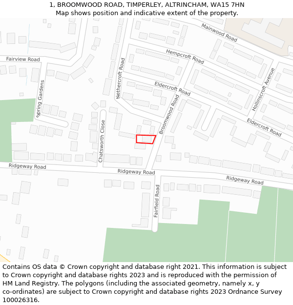 1, BROOMWOOD ROAD, TIMPERLEY, ALTRINCHAM, WA15 7HN: Location map and indicative extent of plot