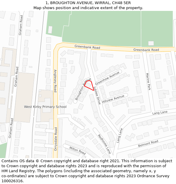 1, BROUGHTON AVENUE, WIRRAL, CH48 5ER: Location map and indicative extent of plot