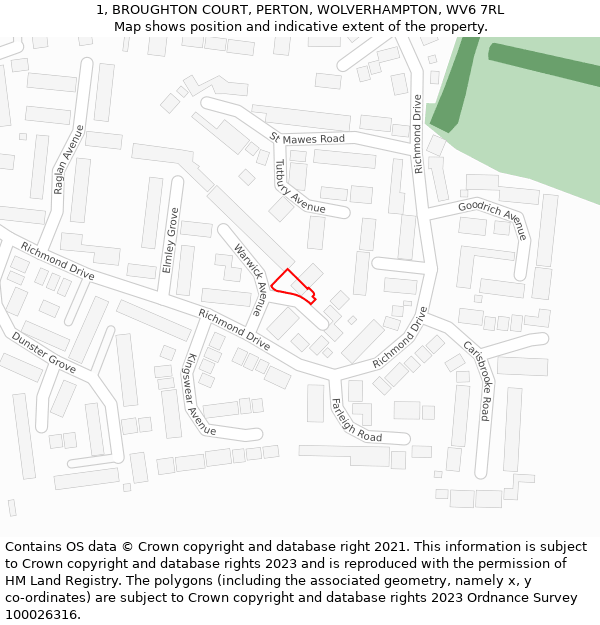 1, BROUGHTON COURT, PERTON, WOLVERHAMPTON, WV6 7RL: Location map and indicative extent of plot