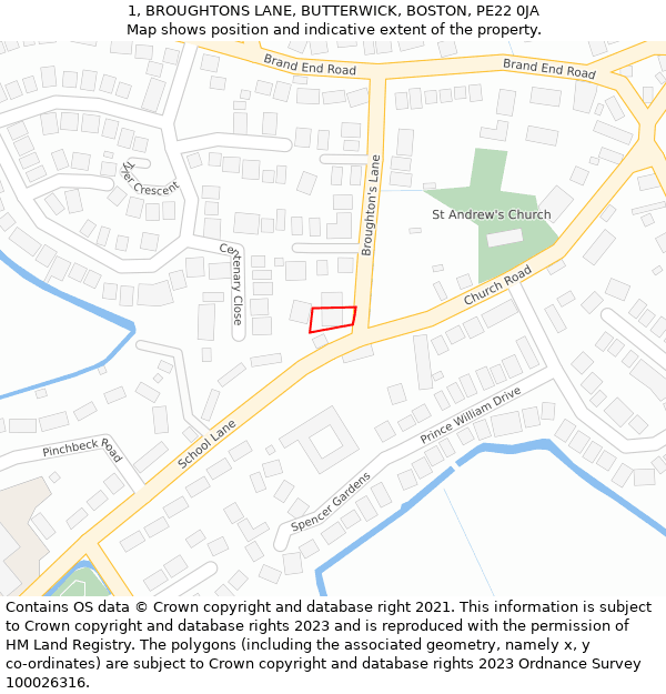 1, BROUGHTONS LANE, BUTTERWICK, BOSTON, PE22 0JA: Location map and indicative extent of plot