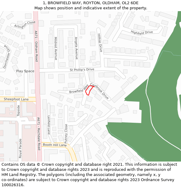 1, BROWFIELD WAY, ROYTON, OLDHAM, OL2 6DE: Location map and indicative extent of plot