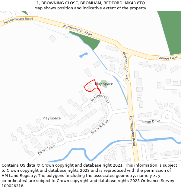 1, BROWNING CLOSE, BROMHAM, BEDFORD, MK43 8TQ: Location map and indicative extent of plot