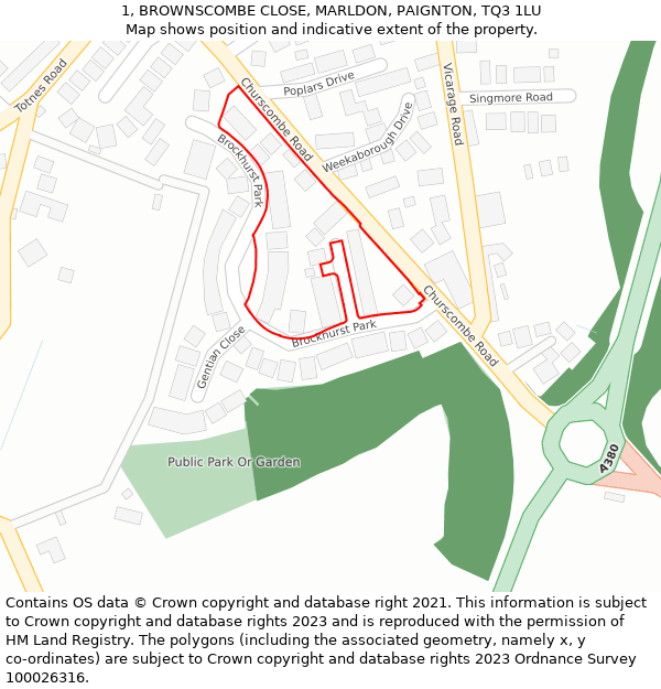 1, BROWNSCOMBE CLOSE, MARLDON, PAIGNTON, TQ3 1LU: Location map and indicative extent of plot