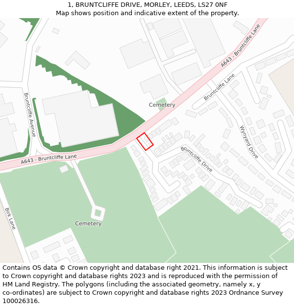 1, BRUNTCLIFFE DRIVE, MORLEY, LEEDS, LS27 0NF: Location map and indicative extent of plot