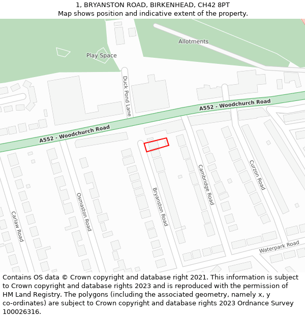 1, BRYANSTON ROAD, BIRKENHEAD, CH42 8PT: Location map and indicative extent of plot