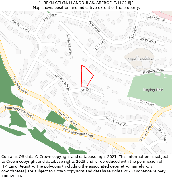 1, BRYN CELYN, LLANDDULAS, ABERGELE, LL22 8JF: Location map and indicative extent of plot