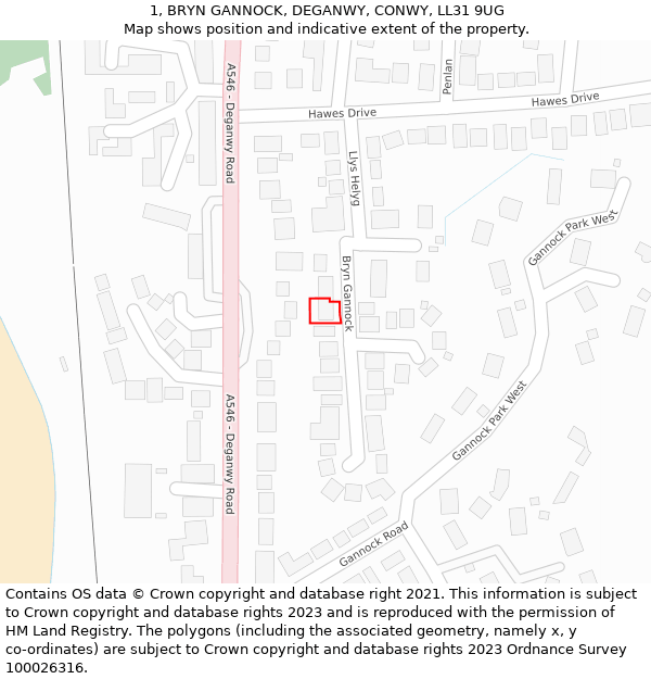 1, BRYN GANNOCK, DEGANWY, CONWY, LL31 9UG: Location map and indicative extent of plot