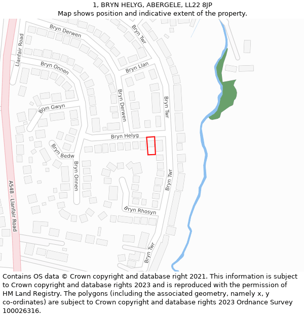 1, BRYN HELYG, ABERGELE, LL22 8JP: Location map and indicative extent of plot