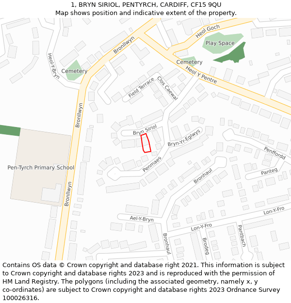 1, BRYN SIRIOL, PENTYRCH, CARDIFF, CF15 9QU: Location map and indicative extent of plot