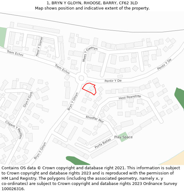 1, BRYN Y GLOYN, RHOOSE, BARRY, CF62 3LD: Location map and indicative extent of plot