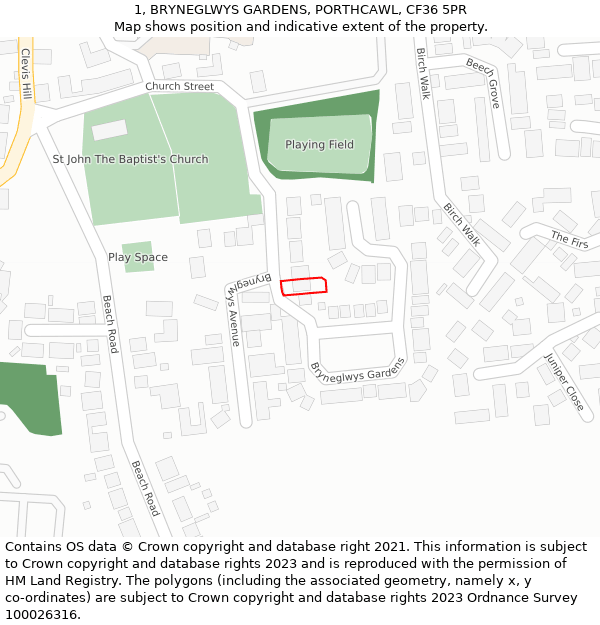 1, BRYNEGLWYS GARDENS, PORTHCAWL, CF36 5PR: Location map and indicative extent of plot